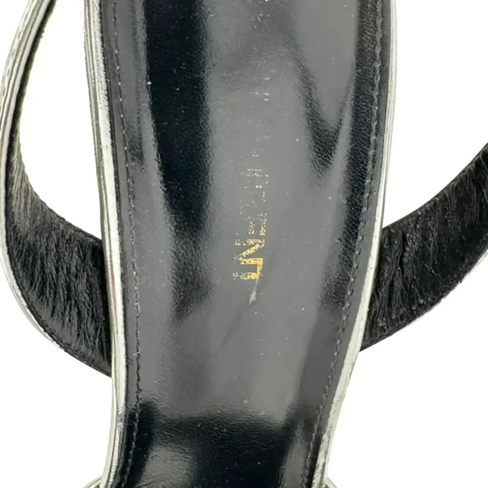 Saint Laurent Jodie Platform Sandals in Metallic Silver Patent Leather